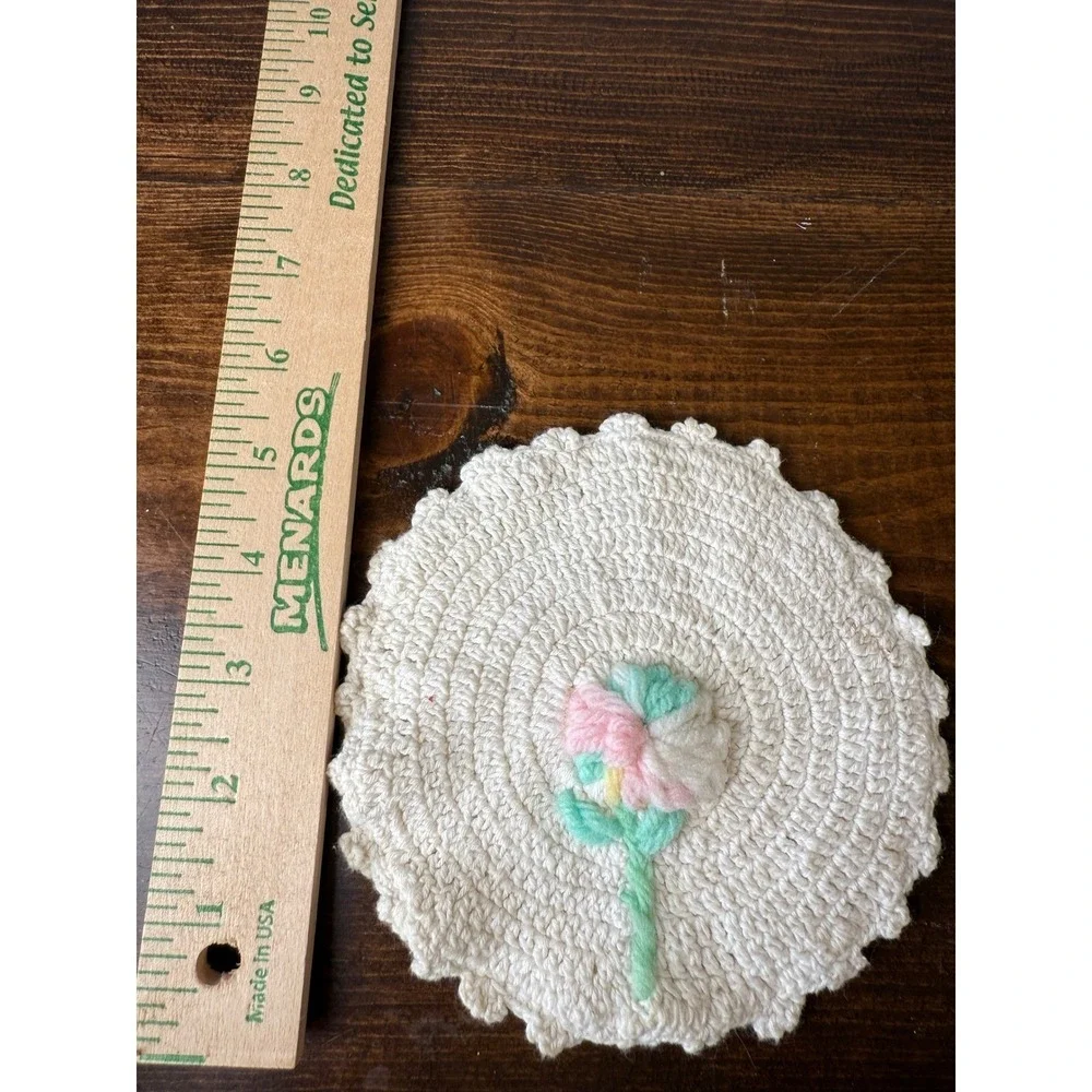 Set of‎ 3 Vintage Crochet Flower Applique Coasters Cottagecore Farmhouse Decor